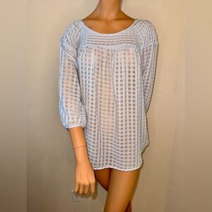 NWT LC Lauren Conrad Blue Sheer Peasant Blouse XL Pintuck Top